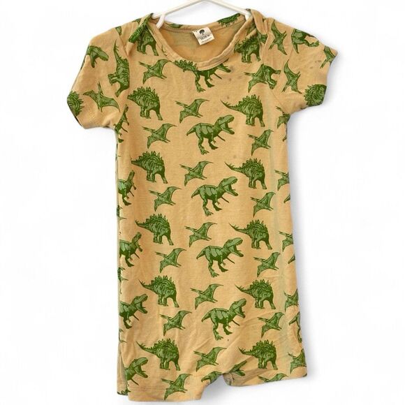 Kate Quinn Dinosaur Bamboo Shorty Romper 18-24 months Outfit Green Yellow Dino - Picture 1 of 5